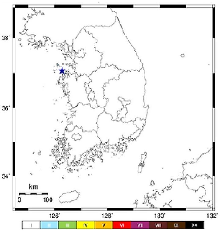 [서산=뉴시스] 4일 오전 9시41분께 충남 서산시 북북서쪽 34㎞ 해역에서 규모 2.6의 지진이 발생했다. 사진은 지진 발생 위치도. (사진=다음 갈무리) 2024.12.04. photo@newsis.com *재판매 및 DB 금지