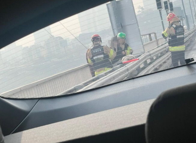 [서울=뉴시스] 한강 다리 난간에 걸터앉아 투신자살을 시도하려 했던 여성을 발견해 구조했다는 사연이 전해졌다. (사진=보배드림 갈무리) *재판매 및 DB 금지