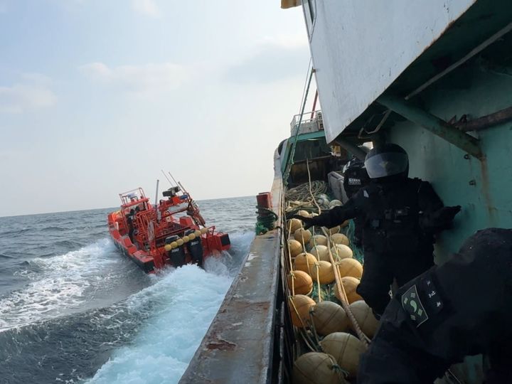 [목포=뉴시스]중국어선에 등선하는 목포해경. (사진=목포해경 제공) 2024.12.06. photo@newsis.com *재판매 및 DB 금지