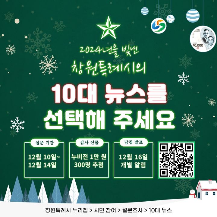 [창원=뉴시스] 강경국 기자 = 창원을 빛낸 올해의 정책 10대 뉴스 설문조사 안내 포스터. (사진=창원시청 제공). 2024.12.09. photo@newsis.com *재판매 및 DB 금지