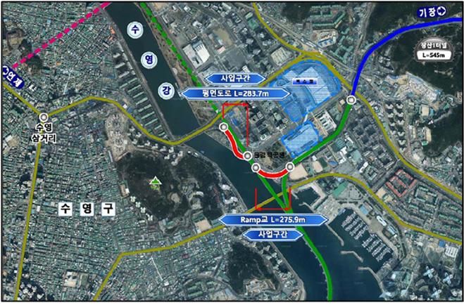 [부산=뉴시스] 광안대교 접속도로 연결공사 위치도(사진=부산시 제공) 2024.12.12. photo@newsis.com *재판매 및 DB 금지