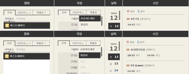 [서울=뉴시스] 2024년 12월 12일 퍼스트레이디 개봉 당일 상영관 곳곳에서 매진을 기록한 모습.(사진=CGV 누리집 갈무리) *재판매 및 DB 금지