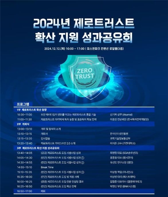 과학기술정보통신부(과기정통부)와 한국인터넷진흥원(KISA)은 12일 서울 피스앤파크 컨벤션에서 제로트러스트 도입에 관심이 있는 기업, 기관 등 이해 관계자들을 대상으로 ‘제로트러스트 확산 지원 성과공유회’를 개최했다고 밝혔다. (사진=과기정통부) *재판매 및 DB 금지