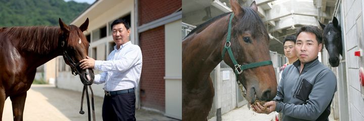 [부산=뉴시스] 올해 경마시즌 다승왕 경쟁을 벌이고 있는 렛츠런파크 부산경남 김영관(왼쪽) 조교사와 백광열 조교사. (사진=한국마사회 제공) 2024.12.19. photo@newsis.com *재판매 및 DB 금지