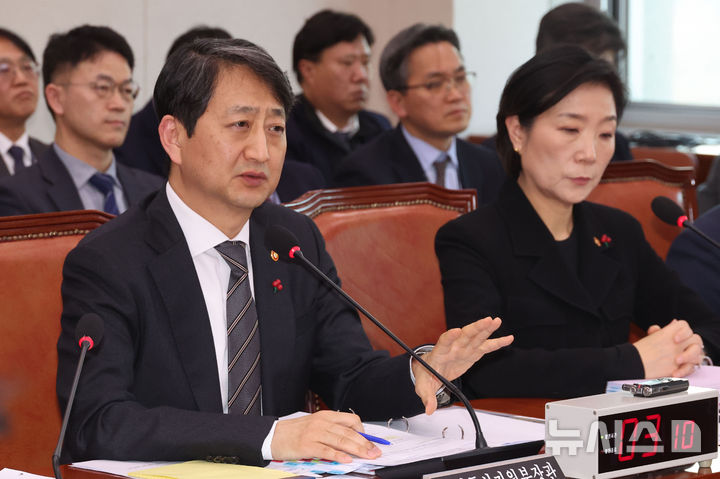 [서울=뉴시스] 권창회 기자 = 19일 오후 서울 여의도 국회에서 열린 산업통상자원중소벤처기업위원회 전체회의에서 안덕근 산업통상자원부 장관이 의원질의에 답하고 있다. 2024.12.19. kch0523@newsis.com