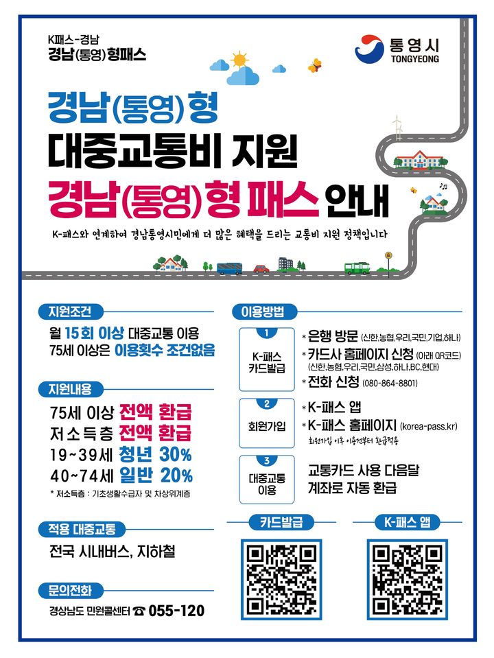 [통영=뉴시스] 신정철 기자= 통영시는 대중교통을 이용하는 시민을 위한 경남(통영)형 대중교통비 지원사업을 내년 1월 1일부터 시행한다고 20일 밝혔다.사진은 이용 안내문.(사진=통영시 제공).2024.12.20. photo@newsis.com *재판매 및 DB 금지