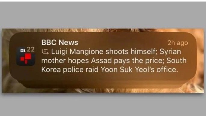 애플 인텔리전스가 영국 BBC 뉴스 알림을 왜곡해 요약한 모습. (사진=BBC 제공) *재판매 및 DB 금지