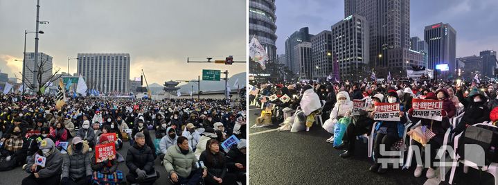 [서울=뉴시스]21일 오후 광화문 일대에서 보수-진보단체의 윤석열 대통령 탄핵 반대, 촉구 집회가 동시에 진행됐다. 2024.12.21. photo@newsis.com