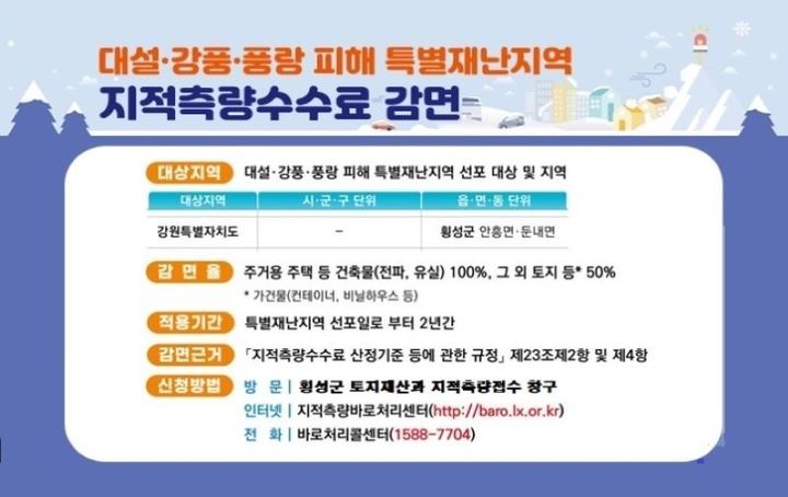 대설피해 특별재난지역 지적측량수수료 감면 포스터. *재판매 및 DB 금지