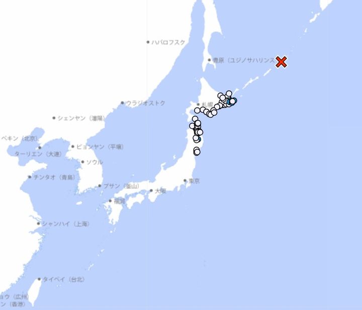 [서울=뉴시스] 일본 홋카이도(北海道) 쿠릴열도에서 27일 오후 9시48분께 규모 6.7 지진이 발생했다고 일본 기상청이 발표했다. (사진=일본 기상청 웹사이트 갈무리) 2024.12.27. *재판매 및 DB 금지