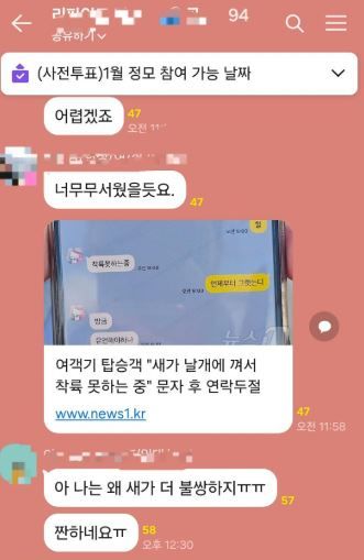 [서울=뉴시스] 29일 '보배드림'에는 '무안항공기 추락에 여자 채팅 수준'이라는 제목의 글과 사진 한 장이 올라왔다. (사진= 보배드림 캡처)