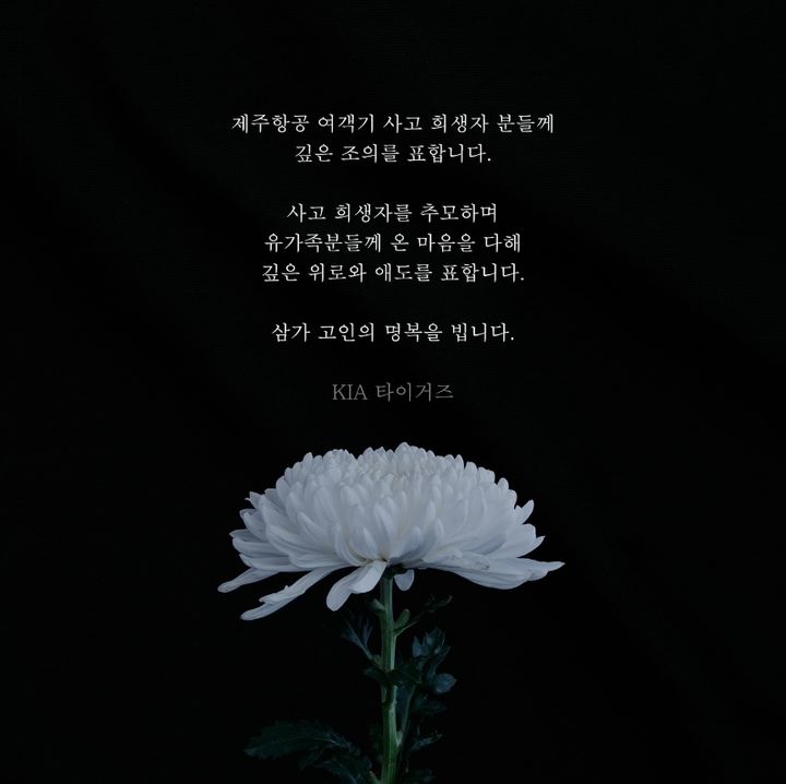 [서울=뉴시스] 전남 무안국제공항에서 발생한 여객기 참사에 애도를 표한 KIA 타이거즈. (사진 = KIA 타이거즈 공식 인스타그램 캡처) *재판매 및 DB 금지