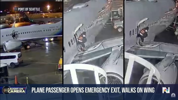 [서울=뉴시스] 미국에서 공항에 착륙한 한 여성 승객이 비상구를 열고 비행기 날개에 있다가 구조된 소식이 뒤늦게 전해졌다.&nbsp; (사진= 유튜브 'nbc' 캡처 ) 2024.12.30. photo@newsis.com *재판매 및 DB 금지