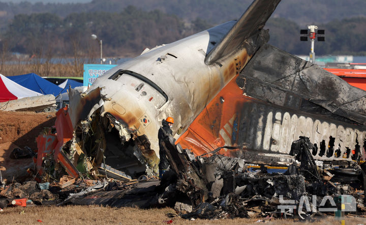 [무안=뉴시스] 김선웅 기자 = 30일 전남 무안국제공항 제주항공 여객기 참사 현장에서 합동감식이 진행되고 있다. 2024.12.30. mangusta@newsis.com