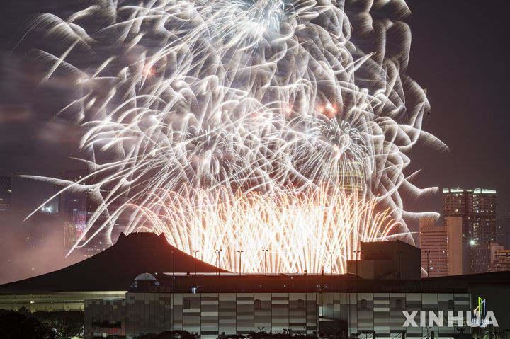 [싱가포르=신화/뉴시스] 1일(현지시각) 싱가포르 칼랑 분지 상공에서 새해 축하 불꽃놀이가 펼쳐지고 있다. 2025.01.01.