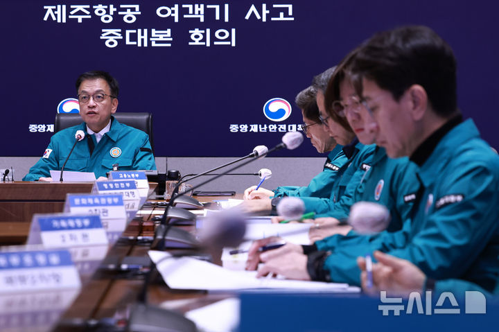 [서울=뉴시스] 최진석 기자 = 최상목 대통령 권한대행 부총리 겸 기획재정부 장관이 1일 서울 종로구 정부서울청사 중앙재난안전대책본부에서 열린 제주항공 여객기 사고 중대본 회의에서 발언하고 있다. (대통령실통신사진기자단) 2025.01.01 myjs@newsis.com