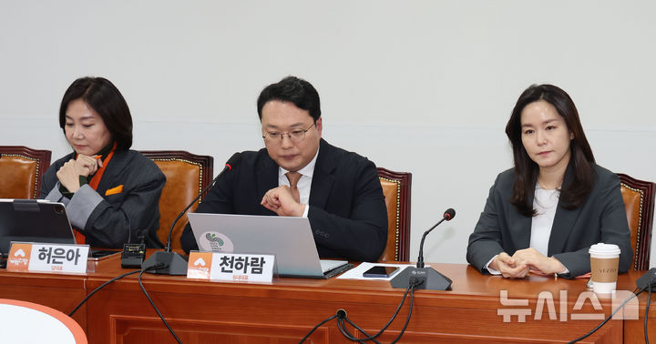 [서울=뉴시스] 권창회 기자 = 지난 13일 오전 서울 여의도 국회에서 열린 최고위원회의에서 이주영 개혁신당 의원의 자리에 명패가 비어있다. 2025.01.13. kch0523@newsis.com