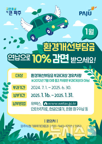 파주시, 환경개선부담금 이달 내면 10% 깎아준다
