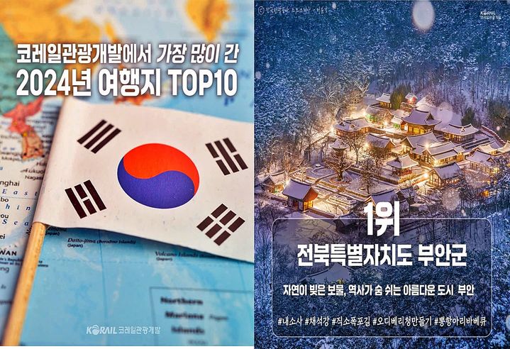 코레일관광개발, 지난해 여행지 톱 1위 '부안군' 선정