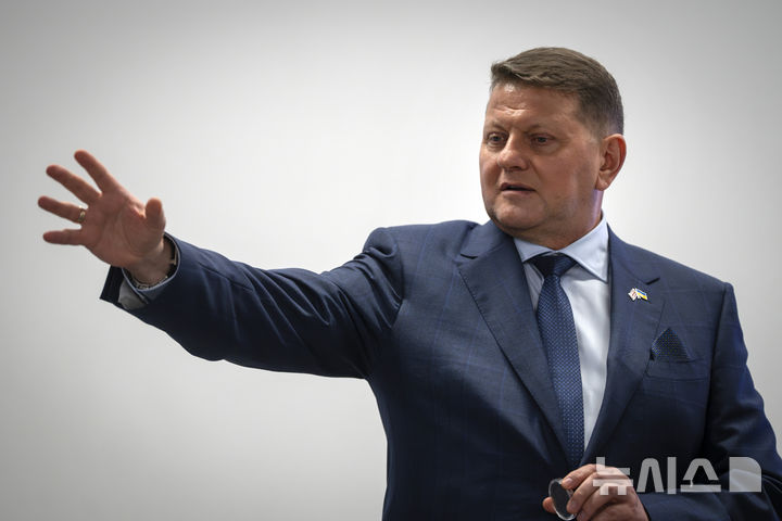 Former Commander-in-Chief of Ukraine's Armed Forces and Ambassador to the United Kingdom Valerii Zaluzhnyi gestures as he attends a presentation of Ukrainian military drones in Kyiv, Ukraine, Thursday, Jan. 16, 2025. (AP Photo/Efrem Lukatsky)