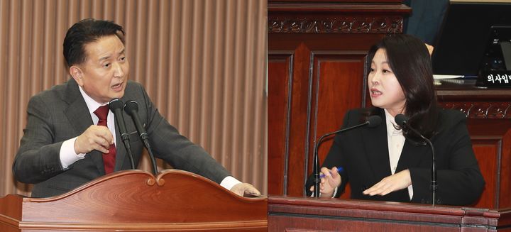 김영환 충북지사(왼쪽)와 박진희 도의원. (사진=충북도의회 제공) *재판매 및 DB 금지