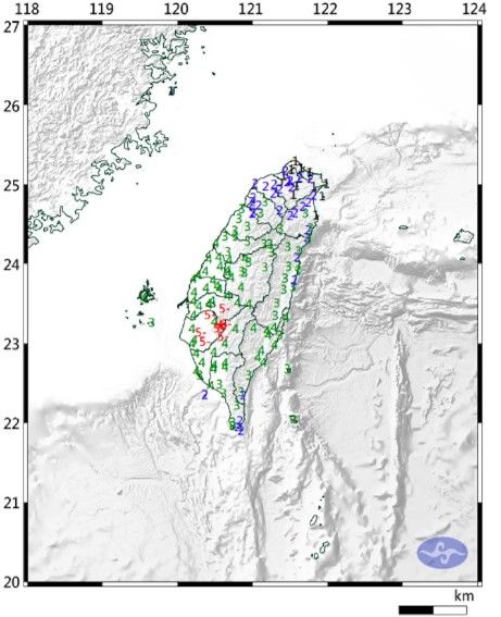 대만 남부 자이(嘉義)현 산악지대에서 21일 새벽 규모 6.4 강진이 일어났다.(출처: 대만 교통부 중앙기상서 홈페이지 캡처) 2025.01.21