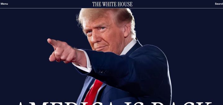 도널드 트럼프 미국 대통령 공식 취임에 따라 20일(현지 시간) 백악관 홈페이지도 완전히 바뀌었다. 트럼프 대통령의 얼굴이 전면에 등장한다. (사진=백악관 홈페이지 캡처) 2025.01.21. *재판매 및 DB 금지