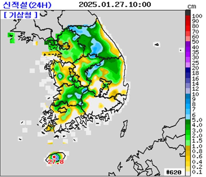 27일 오전 10시 현재 기상청 적설량 정보. *재판매 및 DB 금지