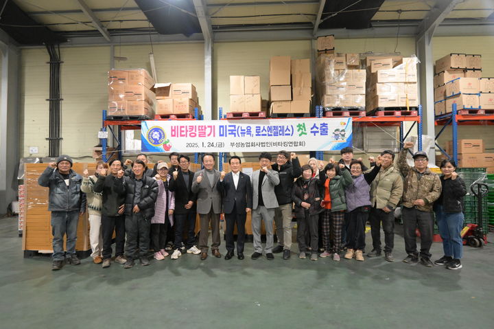 [논산=뉴시스] 논산시가 도입한 신품종 딸기인 '비타킹'이 첫 수출길에 오른다. 시가 비타킹 미국 수출 행사를 갖고 있다. (사진=논산시 제공) 2025.01.28. photo@newsis.com *재판매 및 DB 금지