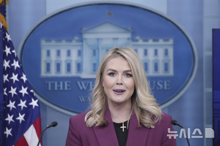 [워싱턴=AP/뉴시스]캐롤라인 레빗 백악관 대변인이 28일(현지 시간) 백악관 정례브리핑에서 발언하고 있다. 2025.01.29.