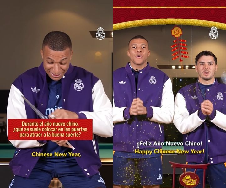 [서울=뉴시스] 레알 마드리드가 지난 28일(현지시간) 공식 인스타그램을 통해 킬리안 음바페 등 소속 선수들이 중국어로 새해 인사를 하는 영상을 공개했다. (사진=인스타그램) *재판매 및 DB 금지