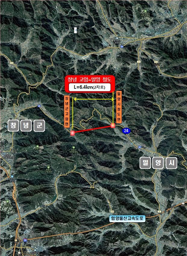 [창녕=뉴시스] 국도 24호선 창녕군 고암면~밀양시 청도면 간 개량공사 위치도. (사진= 창녕군 제공) 2025.02.03. photo@newsis.com *재판매 및 DB 금지