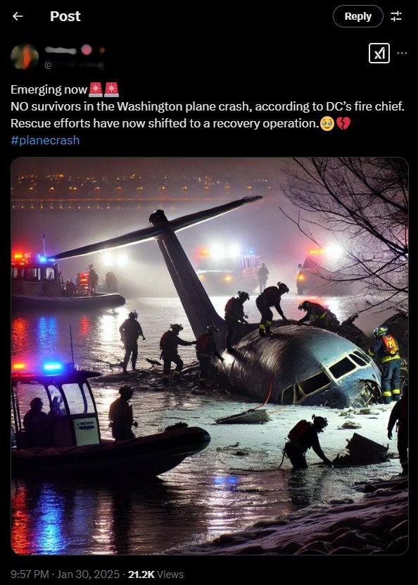 [서울=뉴시스] 한 사용자는 자신의 엑스 계정에 한 장의 사진을 게재했는데, 이는 AI로 조작된 사진이었다. (사진= 엑스 캡처 ) 2025.02.03 photo@newsis.com *재판매 및 DB 금지