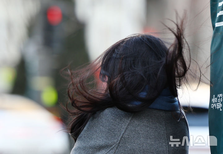 [서울=뉴시스] 박주성 기자 = 입춘 한파가 몰아친 3일 오전 서울 광화문 사거리에서 출근길 한 시민의 머리가 바람에 날리고 있다. 2025.02.03. park7691@newsis.com