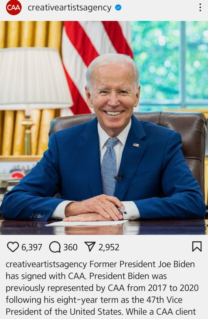 조 바이든 전 미국 대통령이 연예기획사 CAA와 계약했다. (사진=CAA 인스타그램) 2025.02.04. *재판매 및 DB 금지