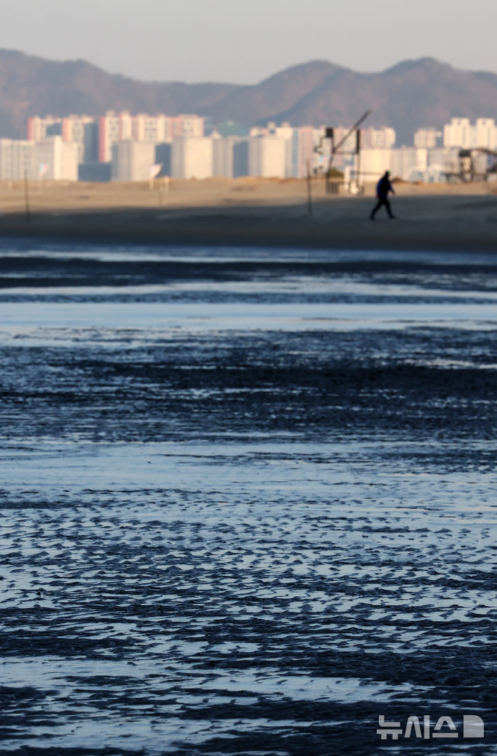 [부산=뉴시스] 하경민 기자 = 전국에 한파가 덮친 4일 부산 사하구 다대포해수욕장 백사장 일부가 얼어 있다. 2025.02.04. yulnetphoto@newsis.com