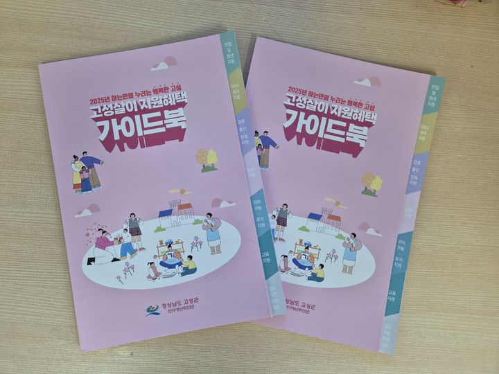 [고성(경남)=뉴시스] 신정철 기자= 경남 고성군은 ‘2025년 고성살이 지원혜택 가이드북'을 제작하여 군민과 예비 전입자를 위한 맞춤형 정보 제공에 앞장서고 있다고 6일 밝혔다.사진은 군청 각 부서 및 읍·면사무소를 비롯해 유관기관, 관내 학교 등에 배부되고 있는 '고성살이 지원혜택 가이드북' 책자 모습.(사진=고성군 제공).2025.02.06. photo@newsis.com *재판매 및 DB 금지