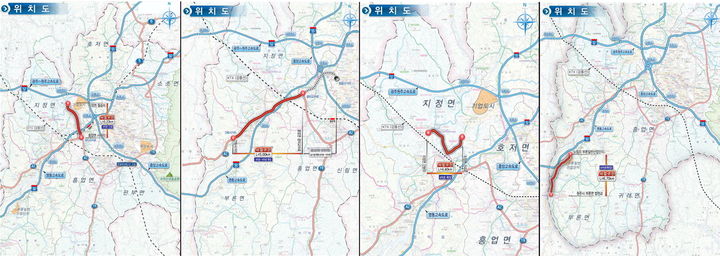 '제6차 국도·국지도 5개년 종합계획(2026∼2030년)' 일괄 예비타당성 조사 대상으로 최종 선정된 원주시 주요 간선도로 확충을 위한 4개 노선. *재판매 및 DB 금지