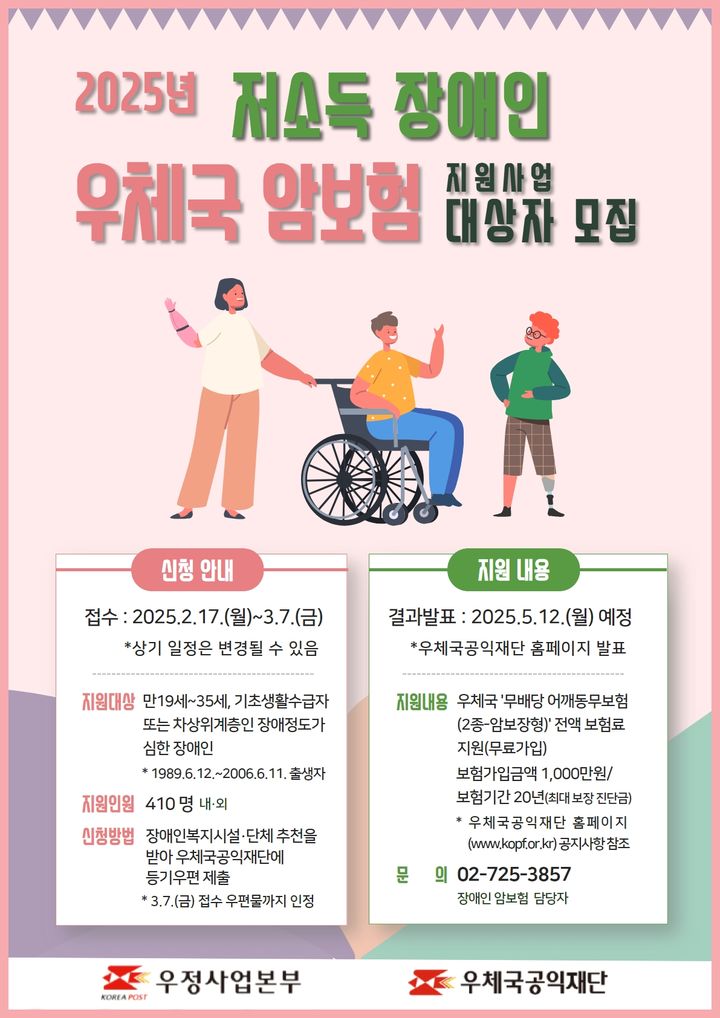 우체국, 저소득 장애인 410명 암보험 무료 가입