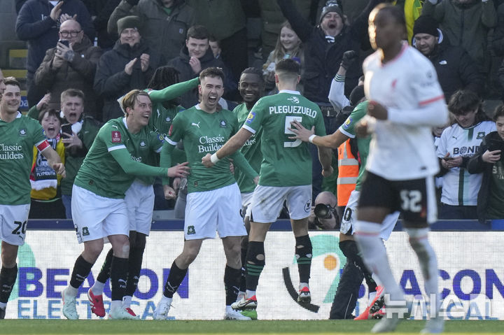 [플리머스=AP/뉴시스] 잉글랜드 프로축구 챔피언십(2부 리그) 플리머스 아가일. 2025. 2. 9.