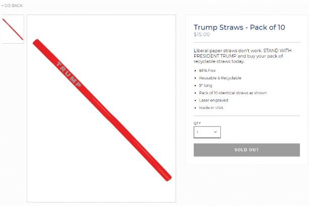 [서울=뉴시스] 재활용이 가능한 플라스틱 빨대에 트럼프(TRUMP) 로고가 새겨져 있다. (출처=CNBC) 2025.02.10. photo@newsis.com *재판매 및 DB 금지