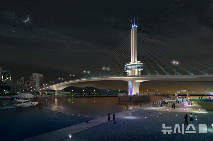 [포항=뉴시스] 송종욱 기자 = 포항시 남구 송도해수욕장과 북구 영일대해수욕장을 잇는 동빈대교가 애초 2026년 6월 개통할 예정이었으나 8개월 앞당겨 오는 10월 준공 목표로 공사 기간 단축에 속도를 내고 있다. 사진은 동빈대교 조감도. (사진=포항시 제공) 2025.02.10. photo@newsis.com 