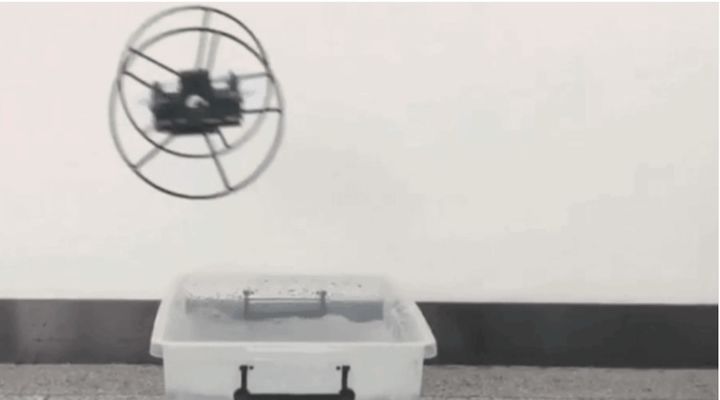 [서울=뉴시스] 중국 하얼빈공대 연구팀이 개발한 ‘지상-공중 듀얼 모드 로봇’이 공중을 날고 있다. (출처: CCTV 캡처) 2025.02.11. *재판매 및 DB 금지