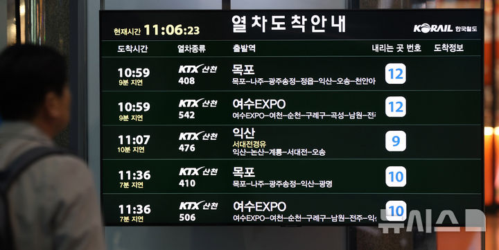 [서울=뉴시스] 추상철 기자 = 사진은 서울 용산역 열차 도착 현황판. 2025.02.12. scchoo@newsis.com