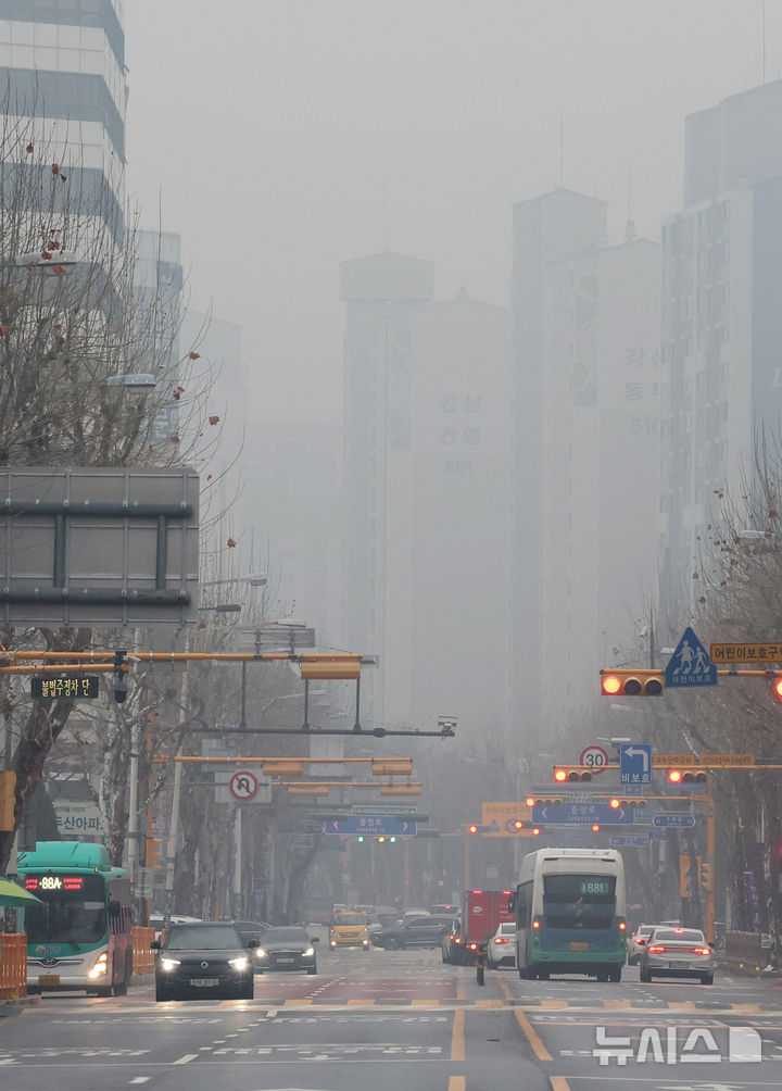 [고양=뉴시스] 전진환 기자 = 수도권이 초미세먼지 나쁨을 보인 지난 12일 오후 경기도 고양시내가 초미세먼지가 섞인 안개로 덮여 있다 2025.02.12. amin2@newsis.com