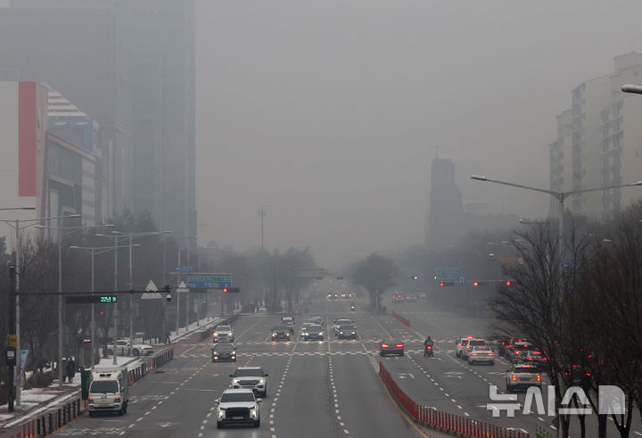[고양=뉴시스] 전진환 기자 = 수도권이 초미세먼지 나쁨을 보인 12일 오후 경기도 고양시 호수공원에서 본 도심이 초미세먼지가 섞인 안개로 덮여 있다 2025.02.12. amin2@newsis.com