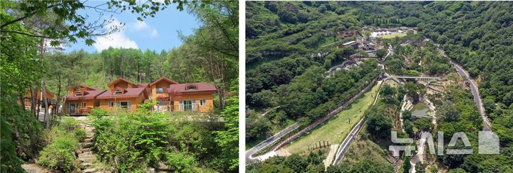 [창원=뉴시스]경남 거창 금원산자연휴양림(왼쪽)과 진주 월아산자연휴양림.(사진=경남도 제공)
