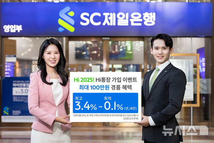 [서울=뉴시스]SC제일은행은 최고 연 3.4%의 금리를 제공하는 'SC제일 Hi(하이)통장'에 가입하는 첫 거래 고객을 대상으로 경품 이벤트를 진행한다고 13일 밝혔다. (사진=SC제일은행 제공). 2025.02.13. photo@newsis.com 
