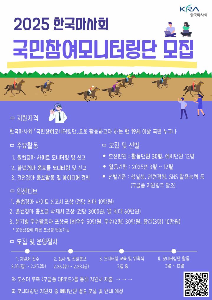 [세종=뉴시스] 한국마사회 국민참여 모니터링단 모집 포스터. (사진=마사회 제공) *재판매 및 DB 금지
