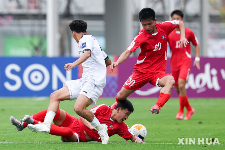 [선전=신화/뉴시스] 2025 아시아축구연맹(AFC) 20세 이하(U-20 아시안컵에 참가했던 북한. 2025.02.13.